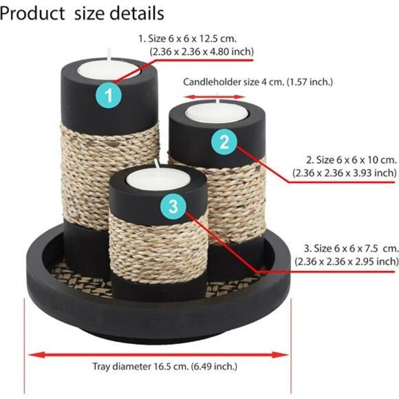Tealight Candle Holders Set of 3 with Wooden Tray Home Decor Centerpiece - Picture 2 of 7